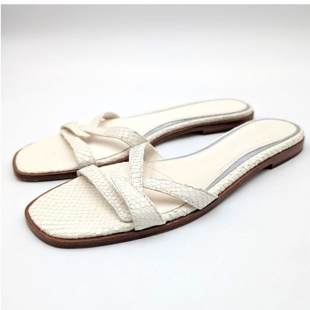 Paige Toby Slide Sandals Open Square Toe Women's Bone Snake Size US7.5 EU38
